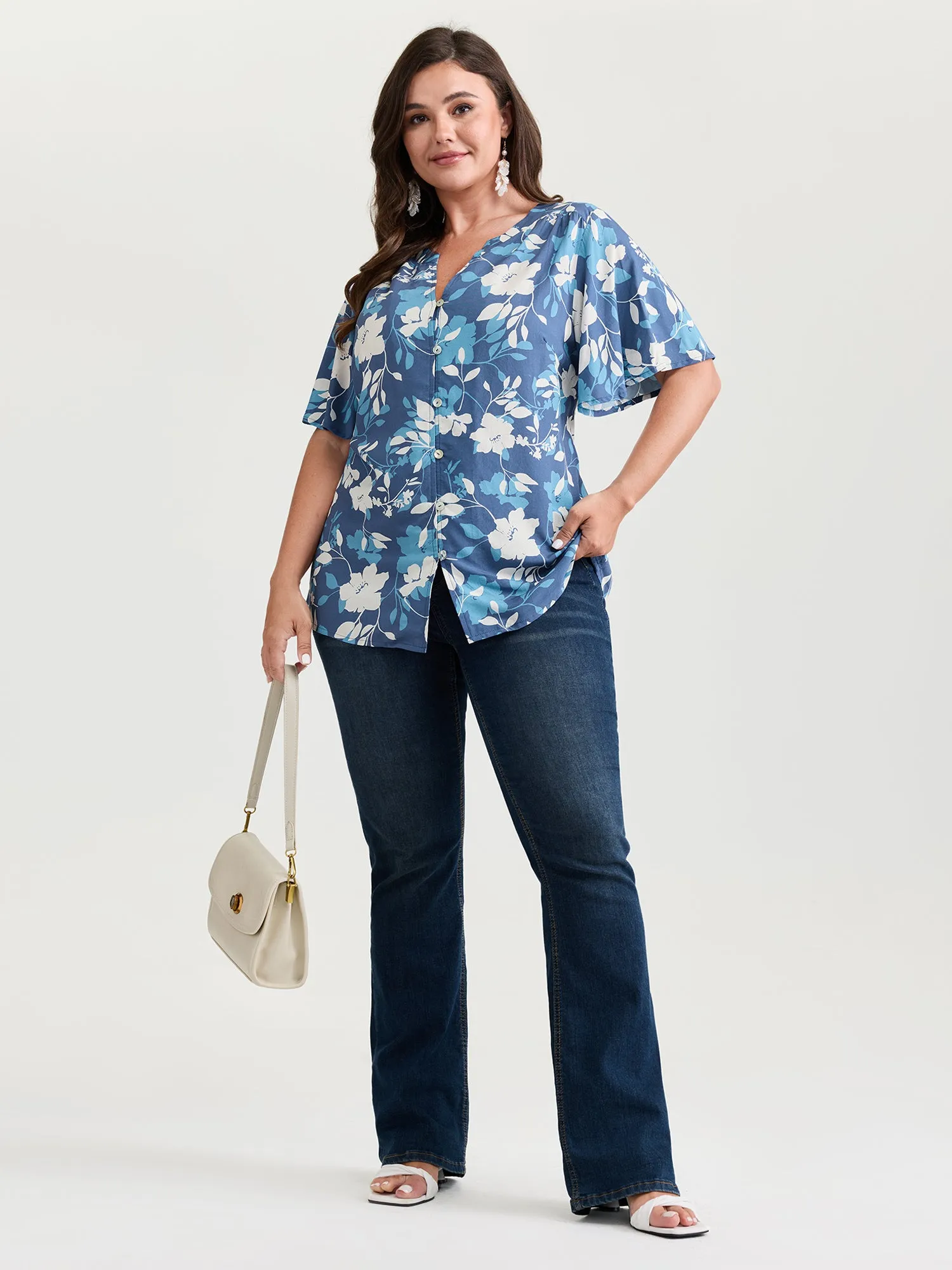 Silhouette Flower Print Button-Down Blouse sold by Bloomchic product image thumbnail 3