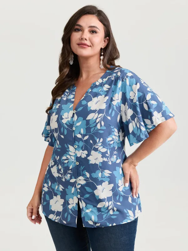 Silhouette Flower Print Button-Down Blouse sold by Bloomchic