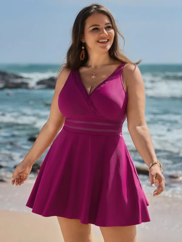 Anti-Float Tie Surplice Neckline Swim Dress made by Bloomchic