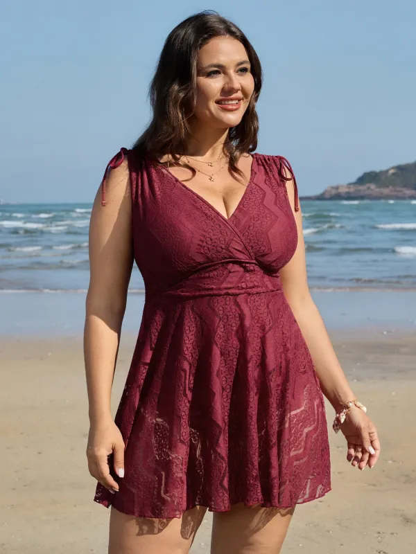 Lace Channel Drawstring Swim Dress made by Bloomchic