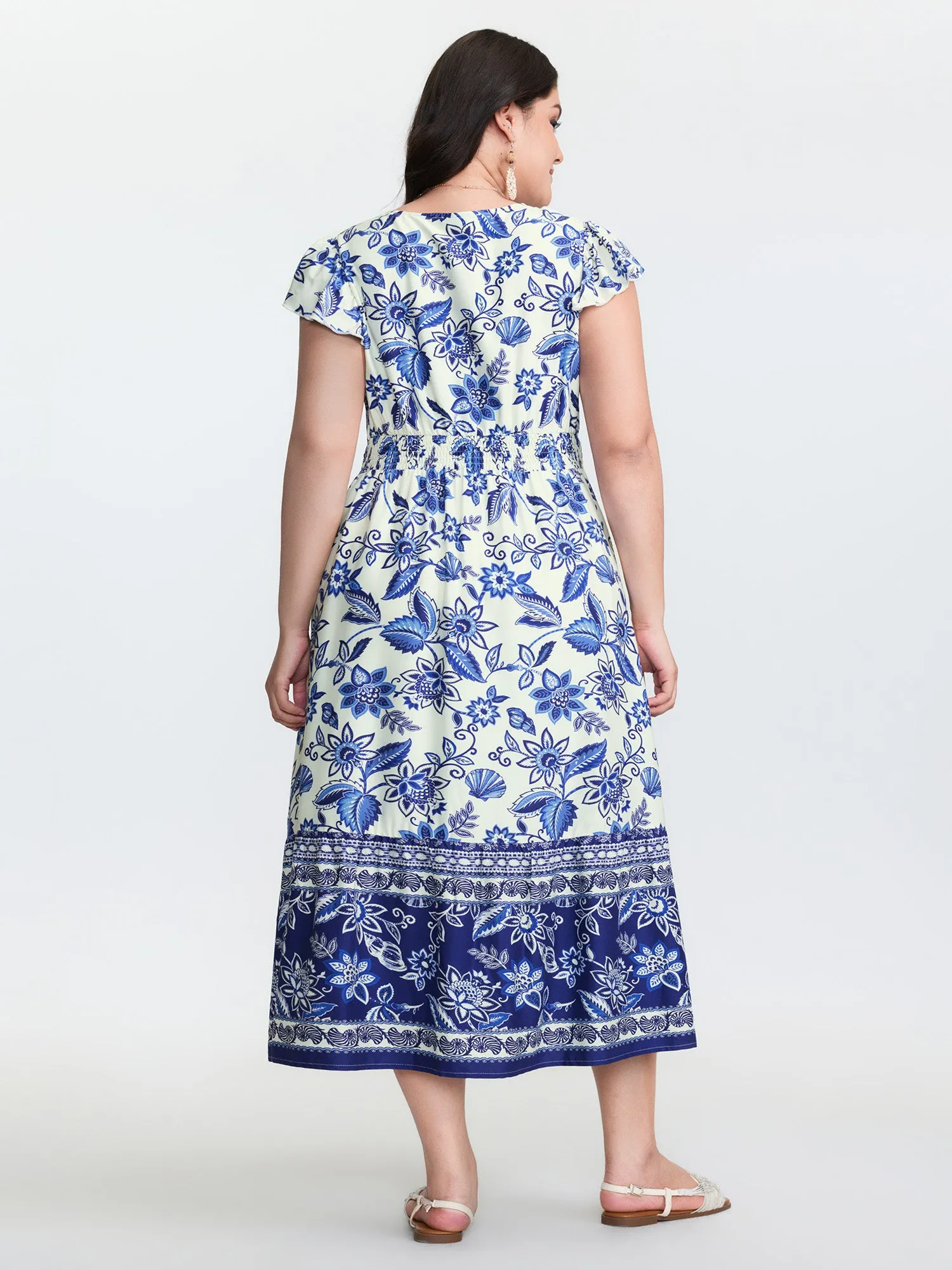Floral Print Ruffled Sleeve Embroidered Midi Dress sold by Bloomchic product image thumbnail 4