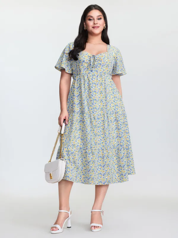 Floral Print Sweetheart Neckline Midi Dress sold by Bloomchic