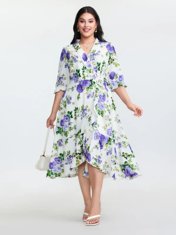 Large Floral Print Wrap Pockets Midi Dress sold by Bloomchic
