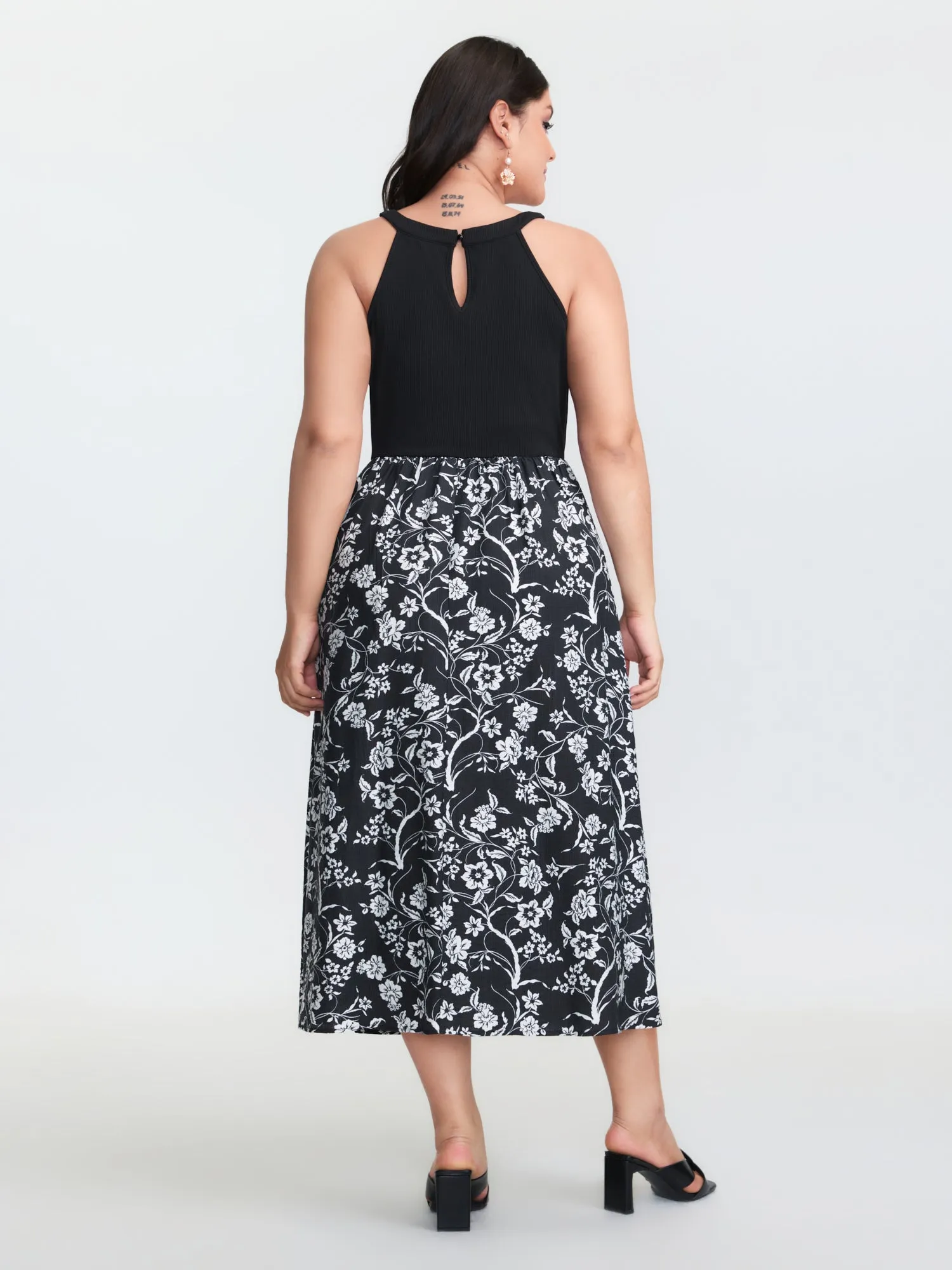 Floral Print Stretchy Waist Pockets Midi Dress sold by Bloomchic product image thumbnail 4