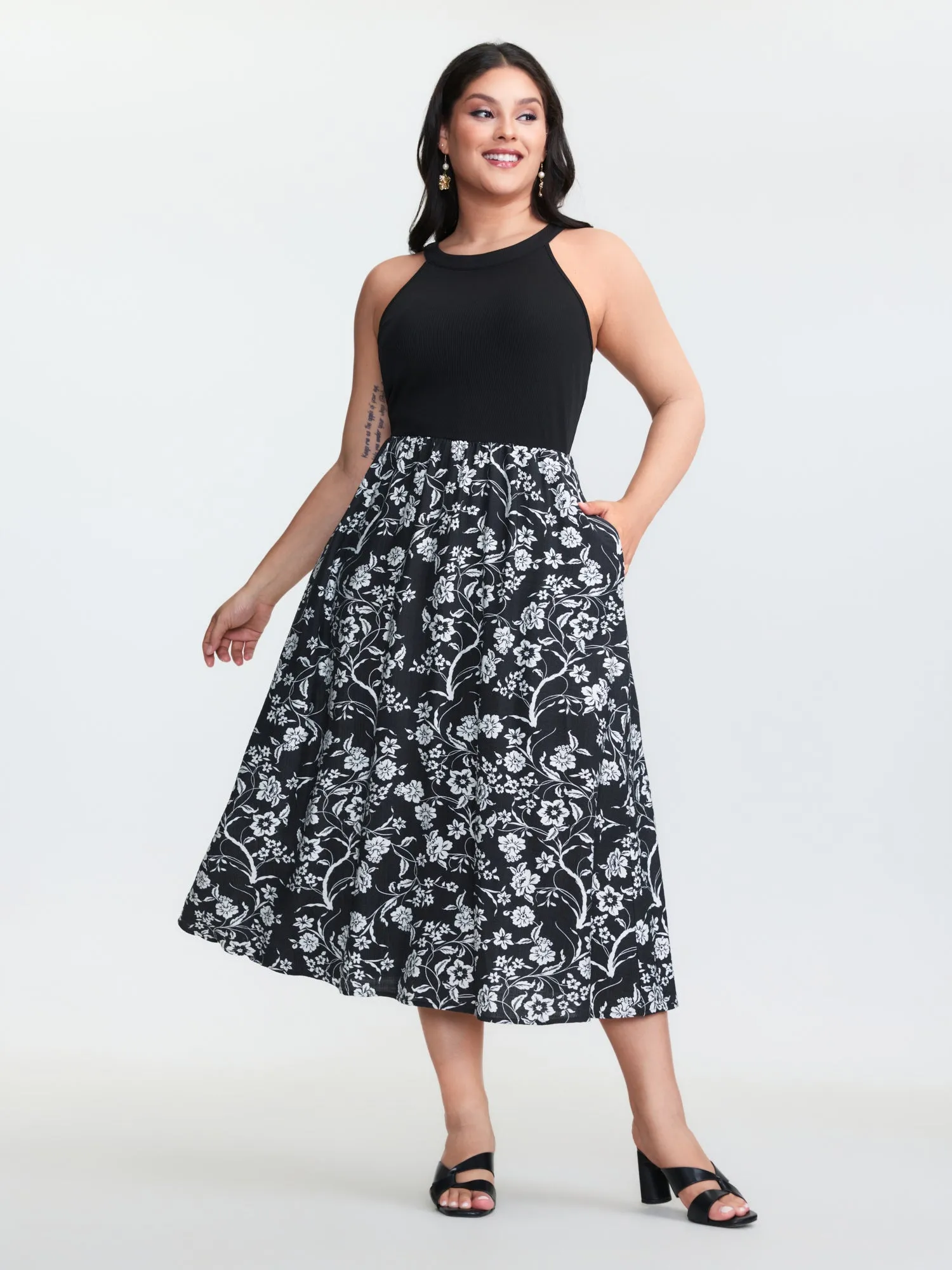 Floral Print Stretchy Waist Pockets Midi Dress sold by Bloomchic product image thumbnail 3