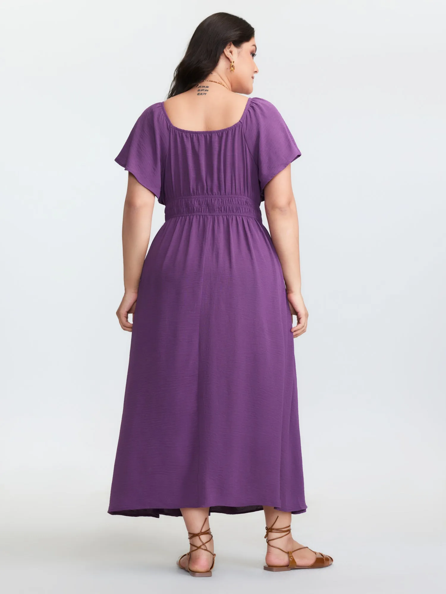Square Neckline Shirred Waist Maxi Dress sold by Bloomchic product image thumbnail 4