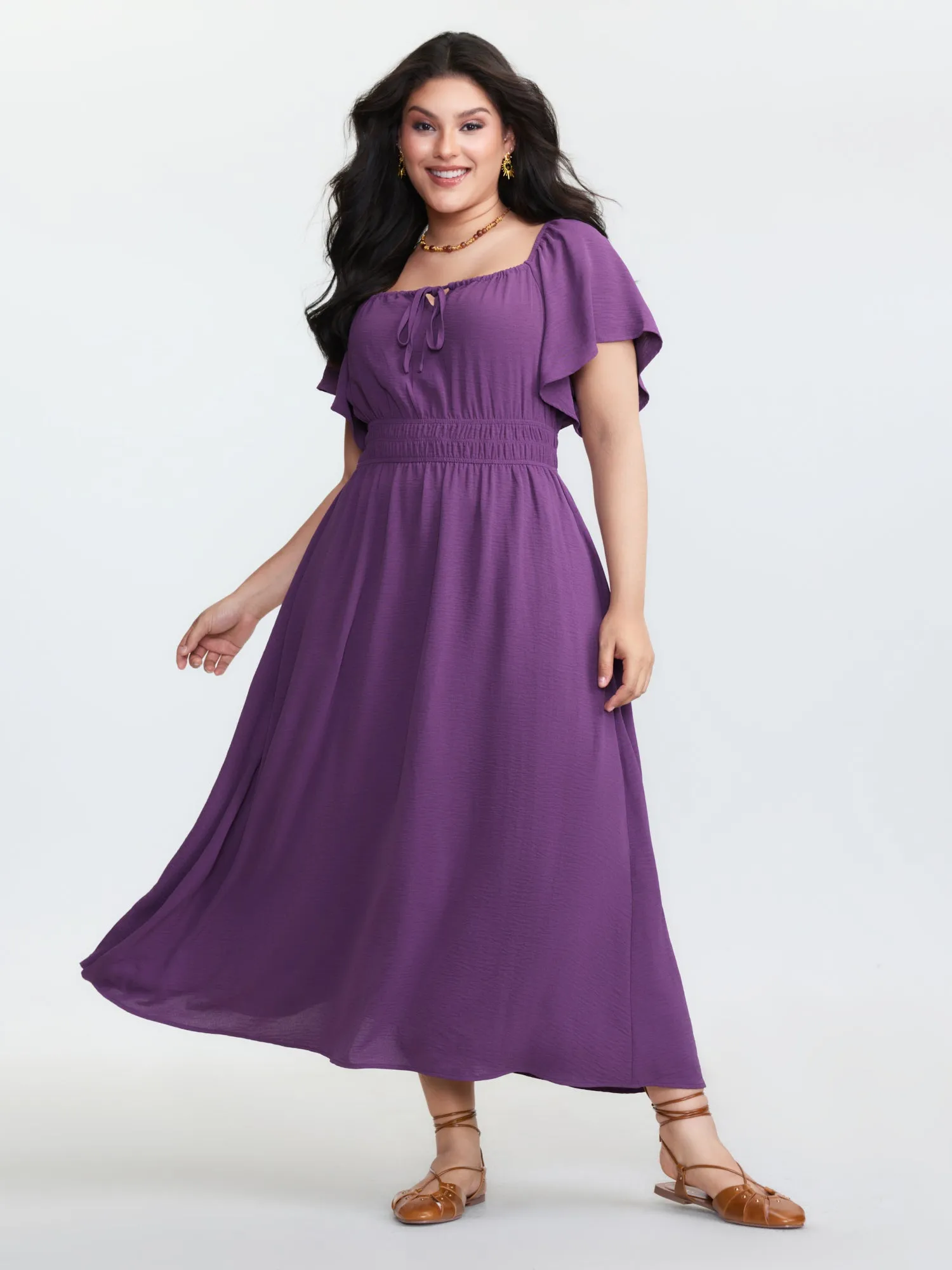 Square Neckline Shirred Waist Maxi Dress sold by Bloomchic product image thumbnail 3