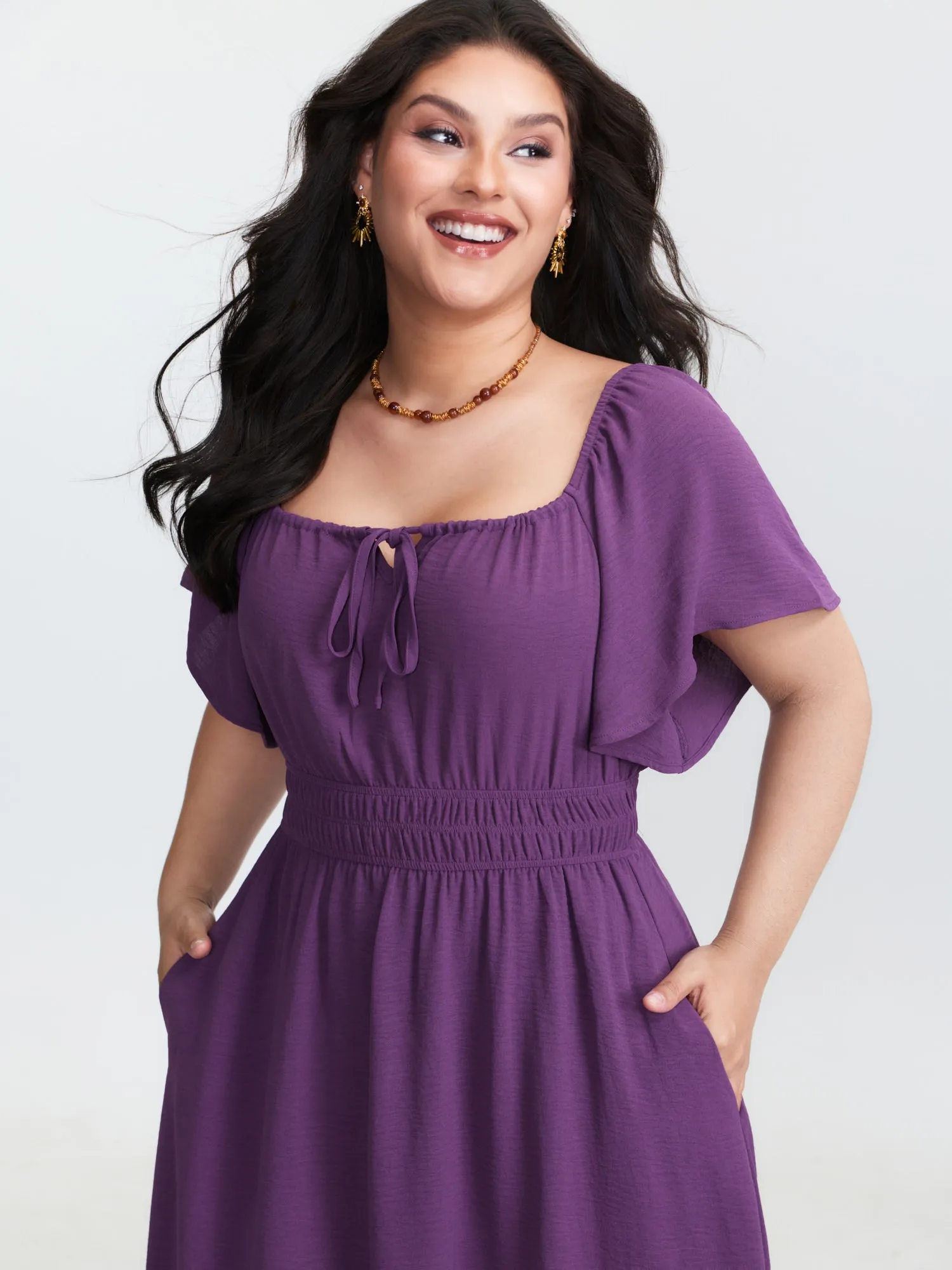 Square Neckline Shirred Waist Maxi Dress sold by Bloomchic product image thumbnail 2