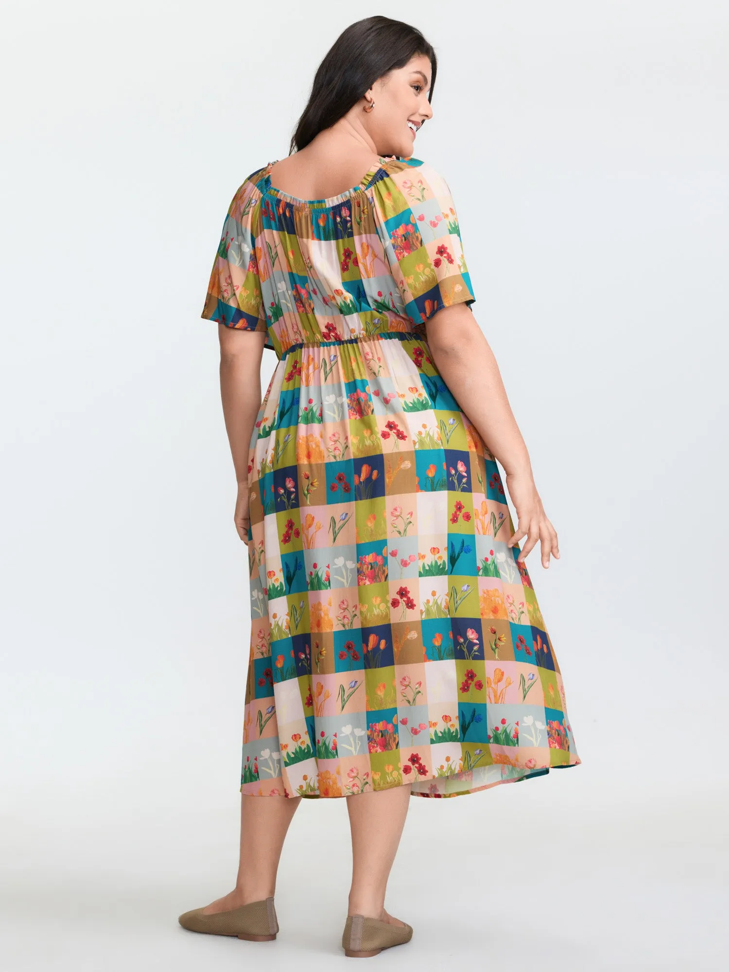 Breezy Garden Collage Stretchy Neckline Midi Dress sold by Bloomchic product image thumbnail 4