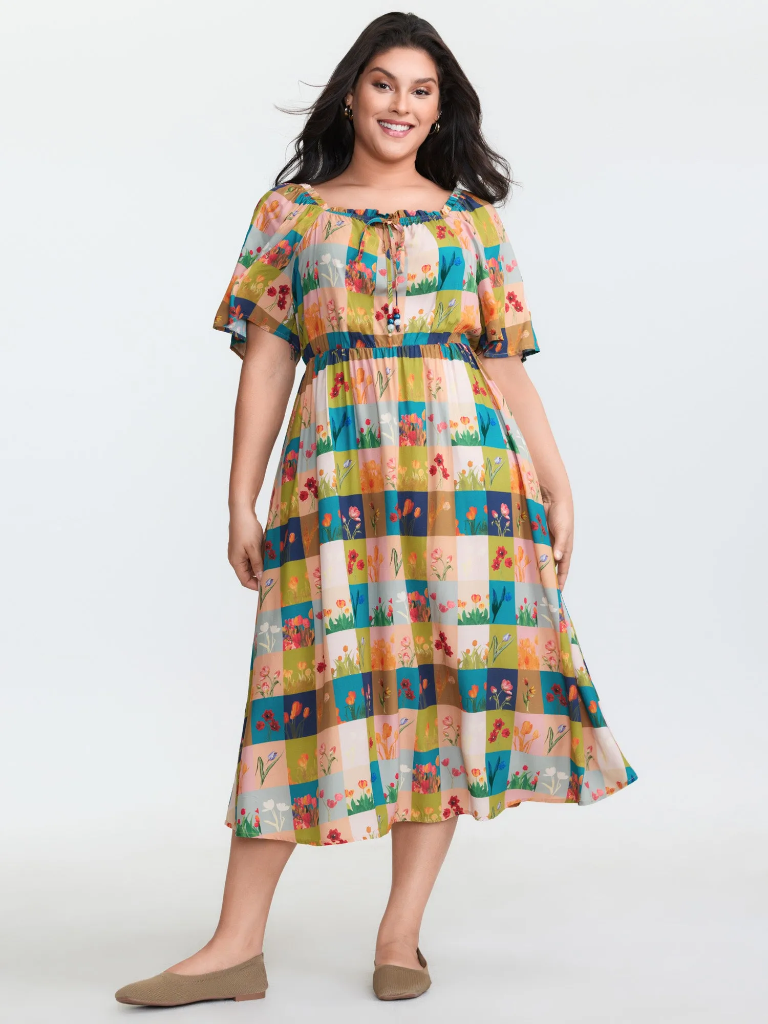 Breezy Garden Collage Stretchy Neckline Midi Dress sold by Bloomchic product image thumbnail 3