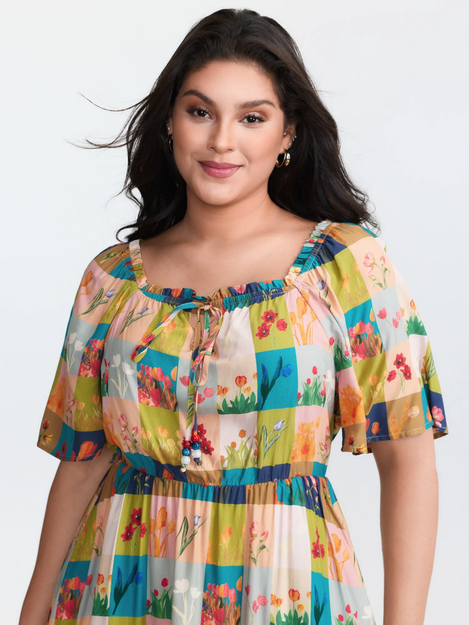 Breezy Garden Collage Stretchy Neckline Midi Dress sold by Bloomchic product image thumbnail 2