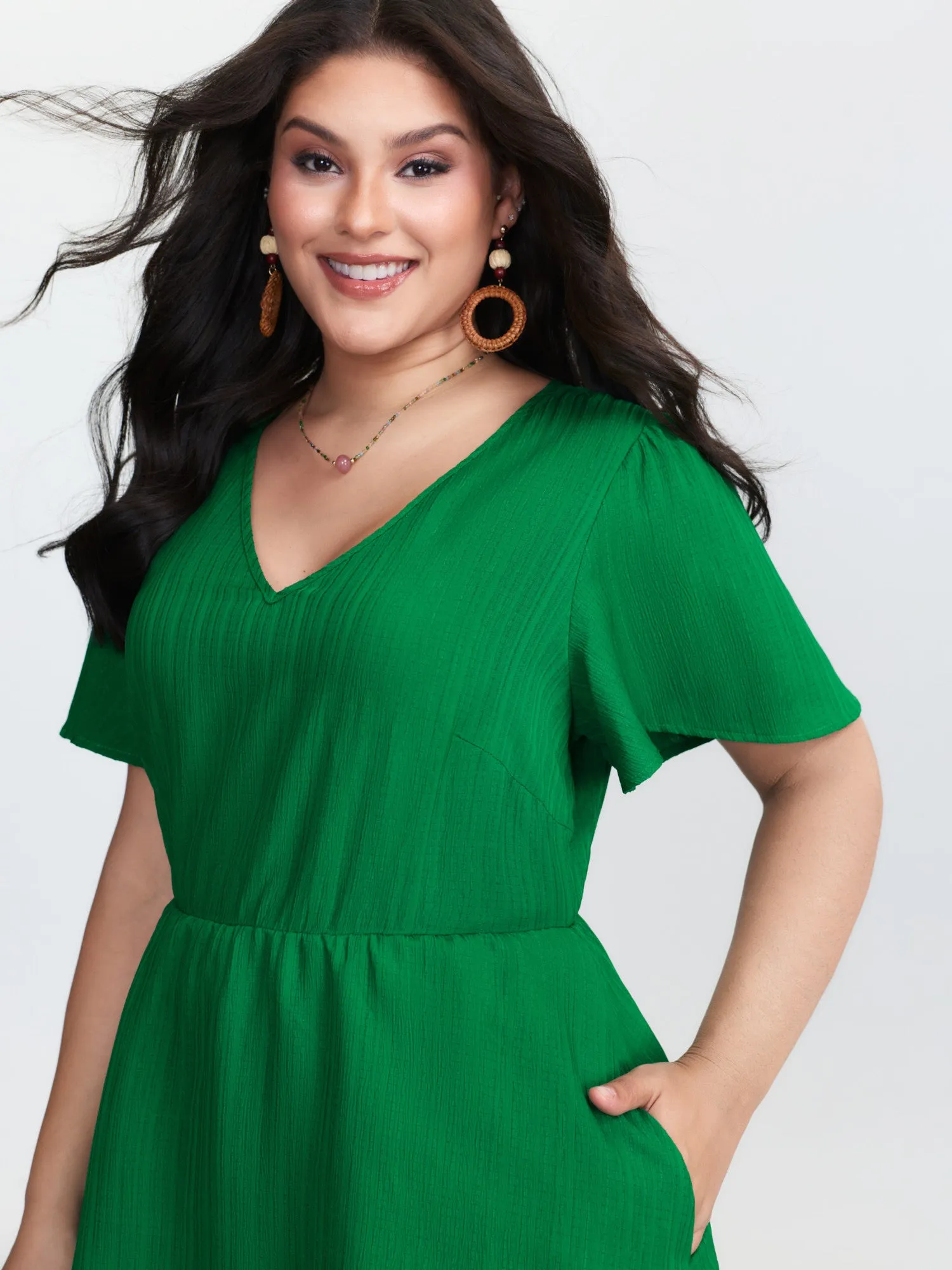 V-Neck Plain Built-in Bottoms Mini Dress sold by Bloomchic product image thumbnail 2