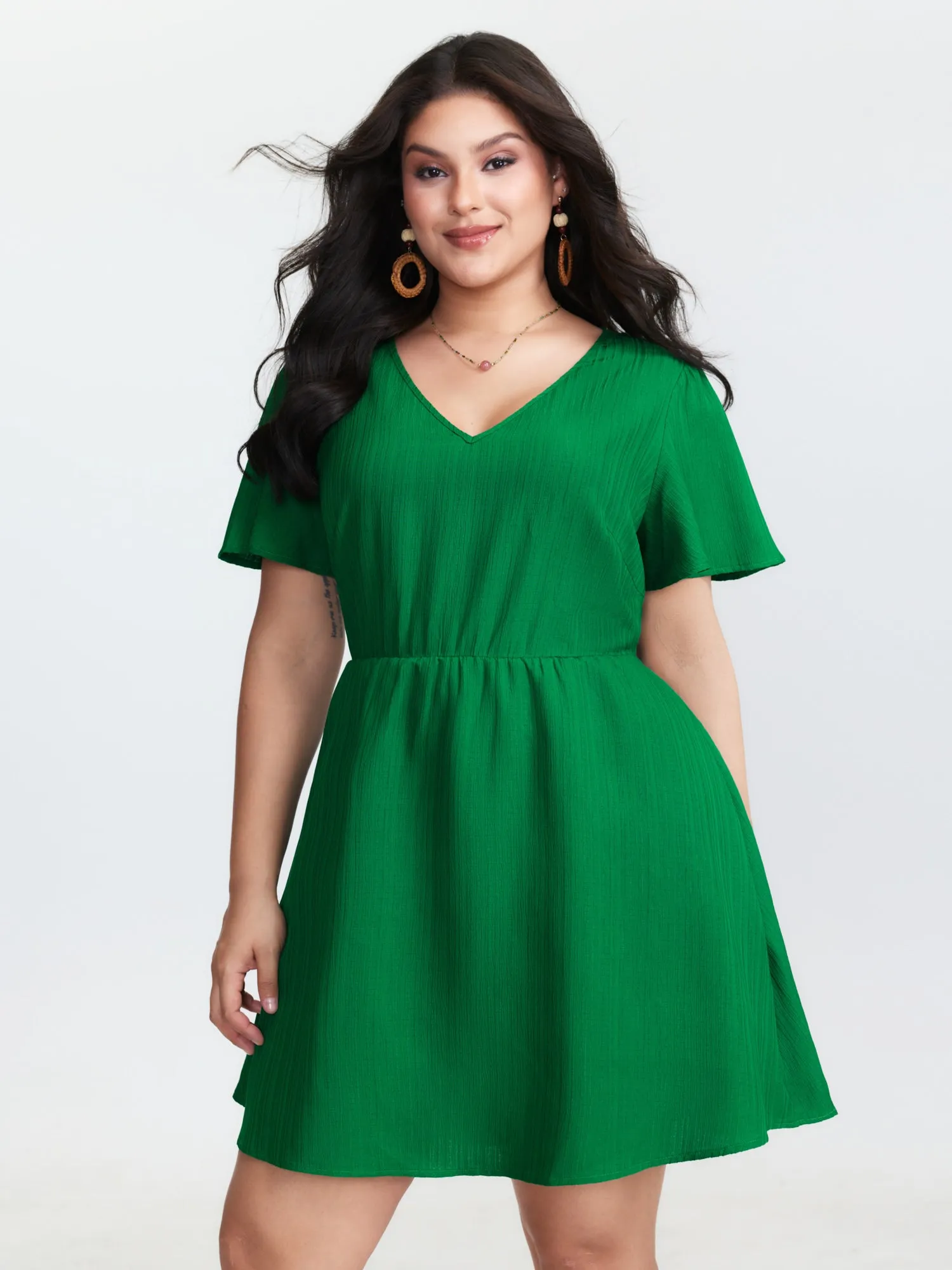 V-Neck Plain Built-in Bottoms Mini Dress sold by Bloomchic product image thumbnail 4