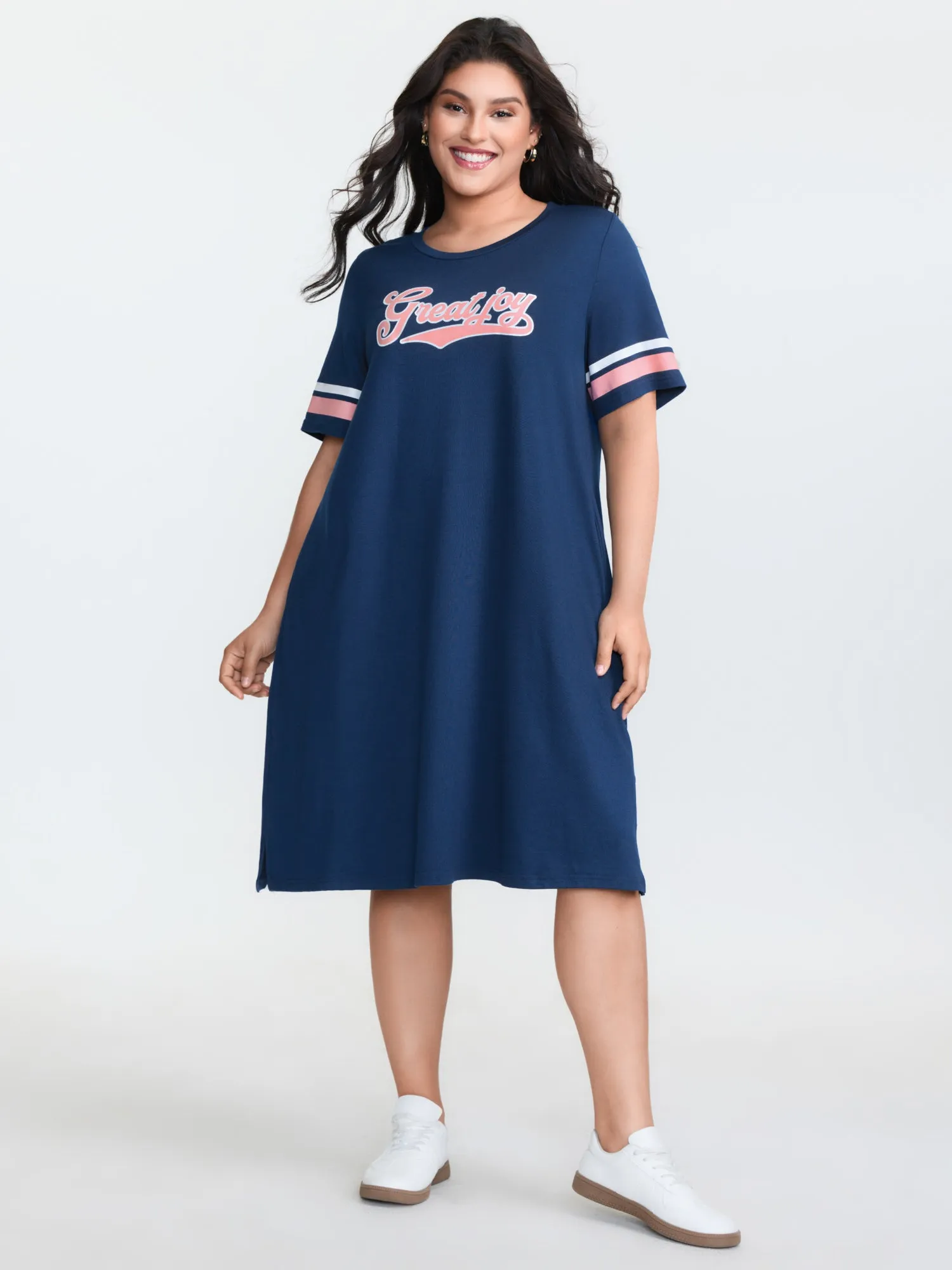 Great Joy Stretchy Color Contrast Mini T-Shirt Dress sold by Bloomchic product image thumbnail 3