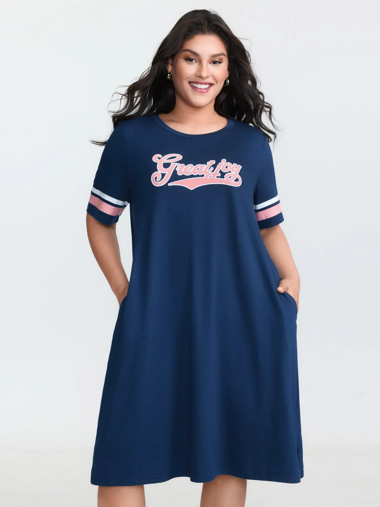 Great Joy Stretchy Color Contrast Mini T-Shirt Dress sold by Bloomchic