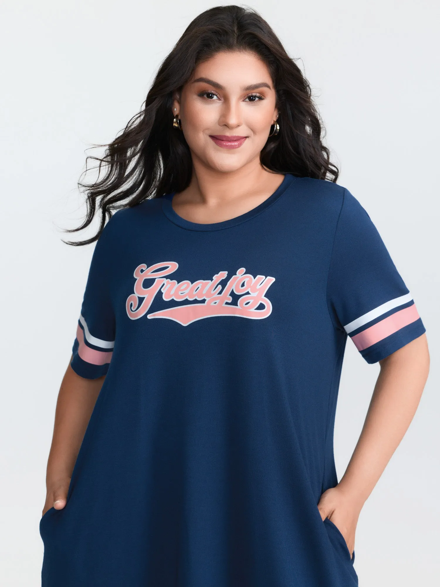 Great Joy Stretchy Color Contrast Mini T-Shirt Dress sold by Bloomchic product image thumbnail 2