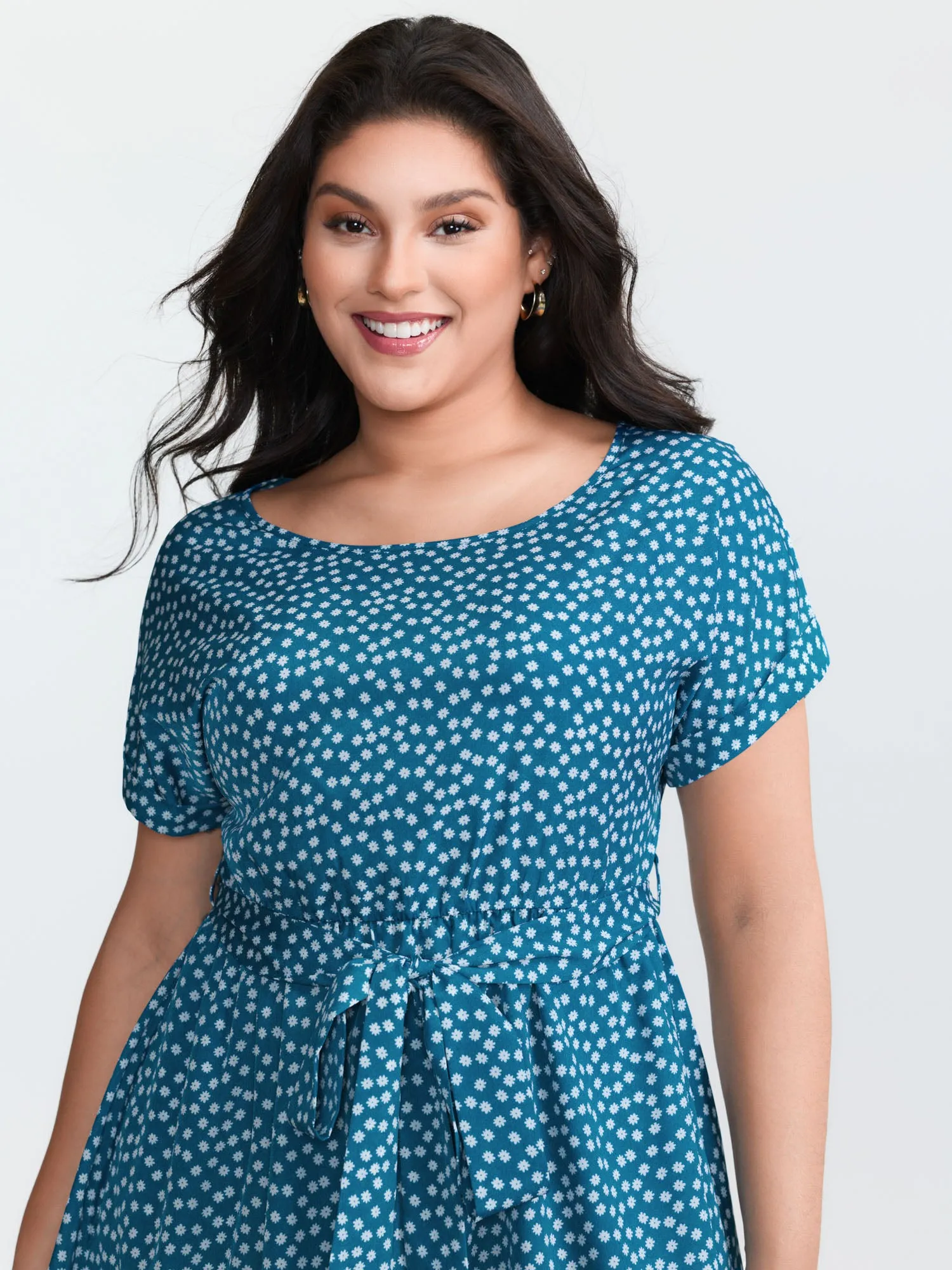 Micro Floral Print Belted Midi Dress sold by Bloomchic product image thumbnail 2