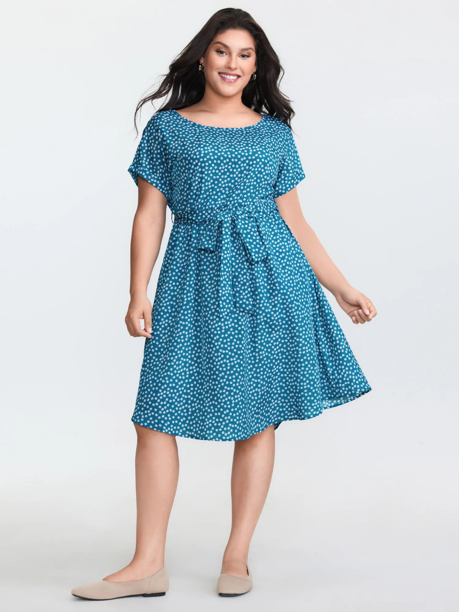 Micro Floral Print Belted Midi Dress sold by Bloomchic product image thumbnail 3