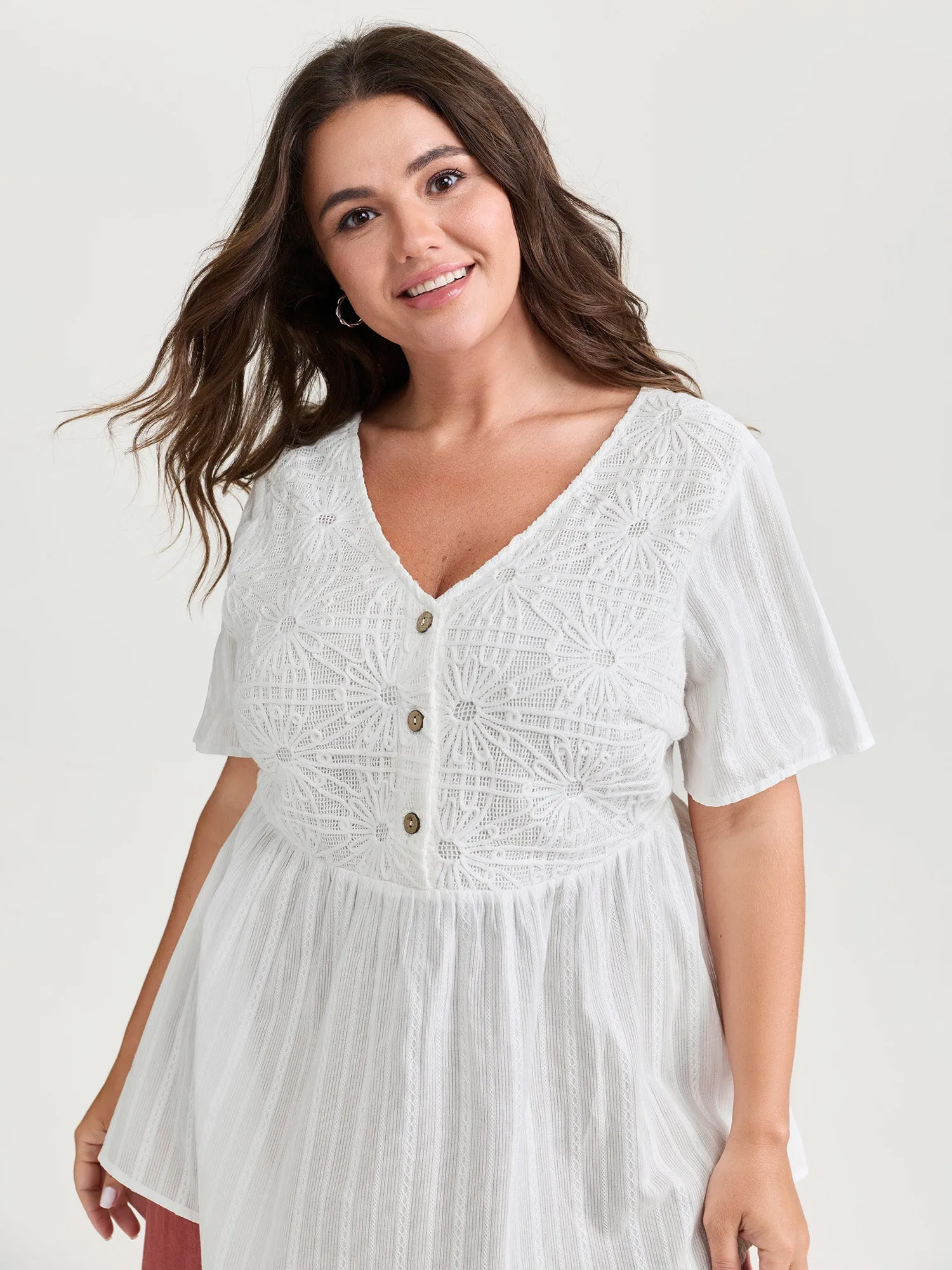 Cotton Stretchy Button Detail V-Neck Knit Top sold by Bloomchic product image thumbnail 2