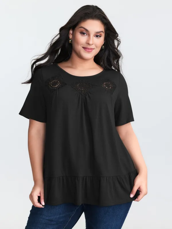 Cut-Out Neckline Stretchy Flowy T-Shirt made by Bloomchic