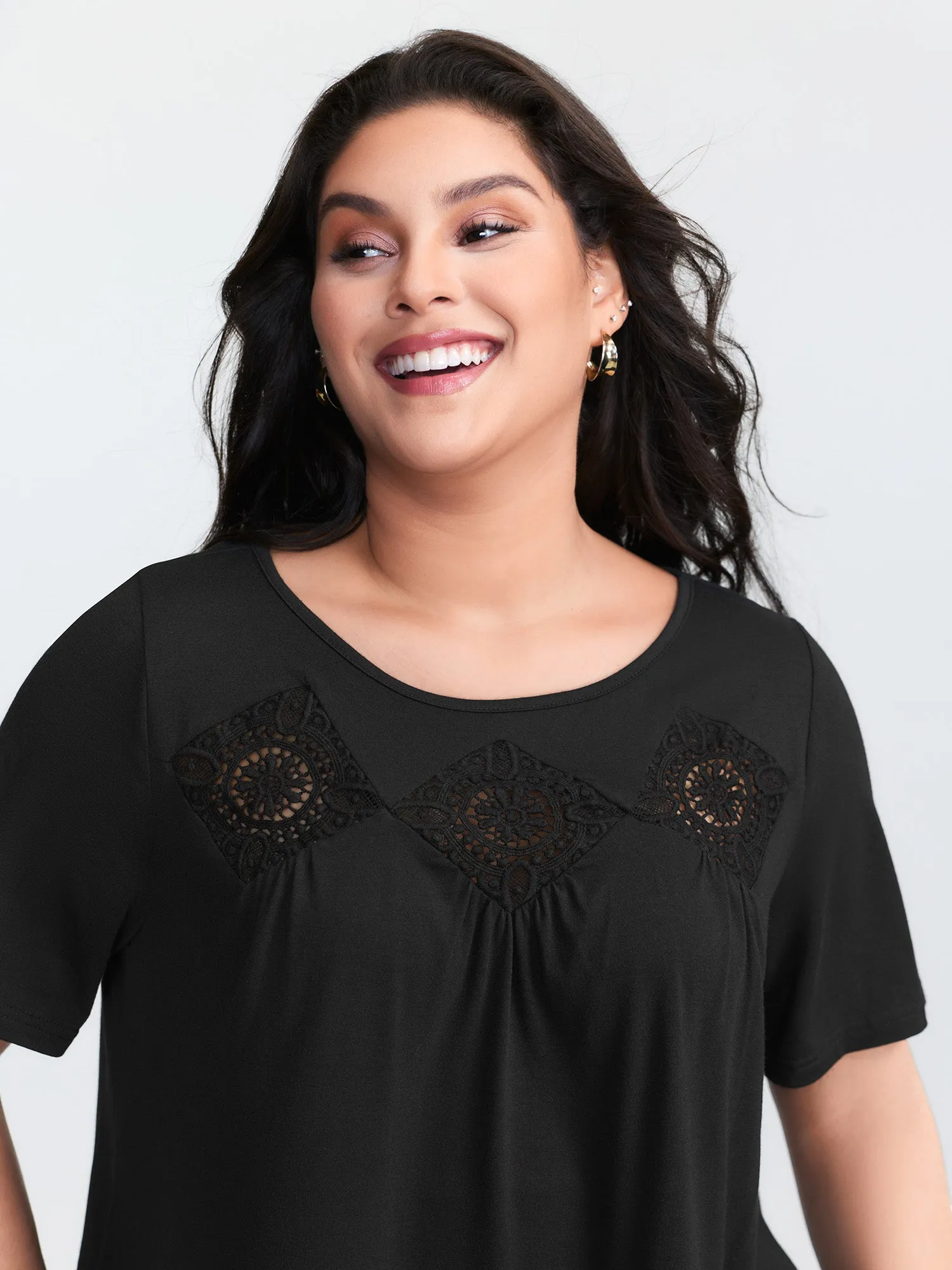 Cut-Out Neckline Stretchy Flowy T-Shirt sold by Bloomchic product image thumbnail 2