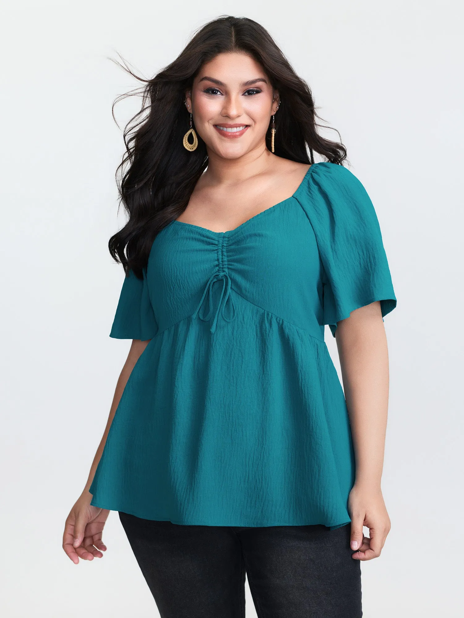 Ruched Bodice Sweetheart Neckline Blouse sold by Bloomchic