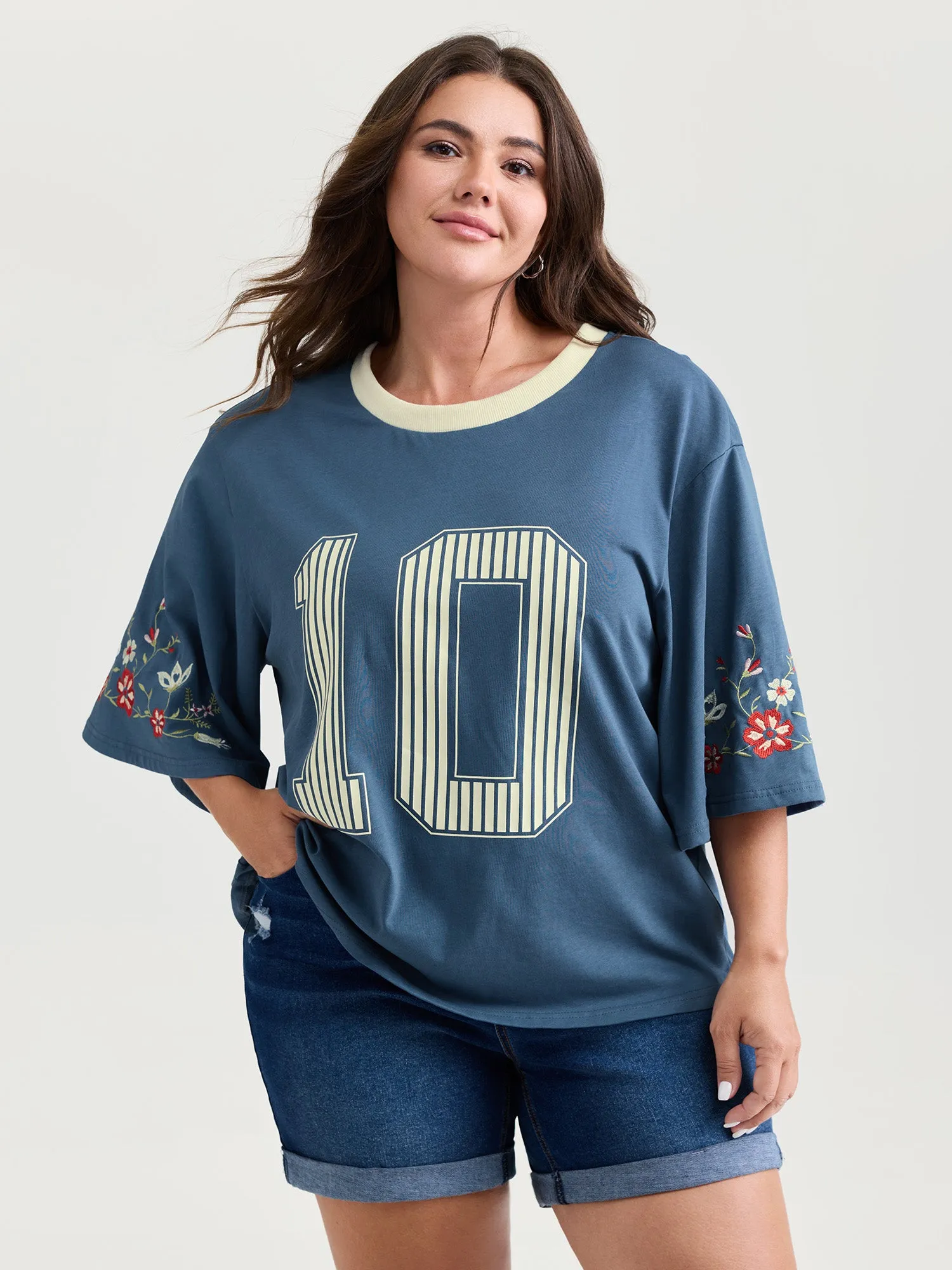 Cotton Football Pattern Colorful Drop-Shoulder T-Shirt sold by Bloomchic