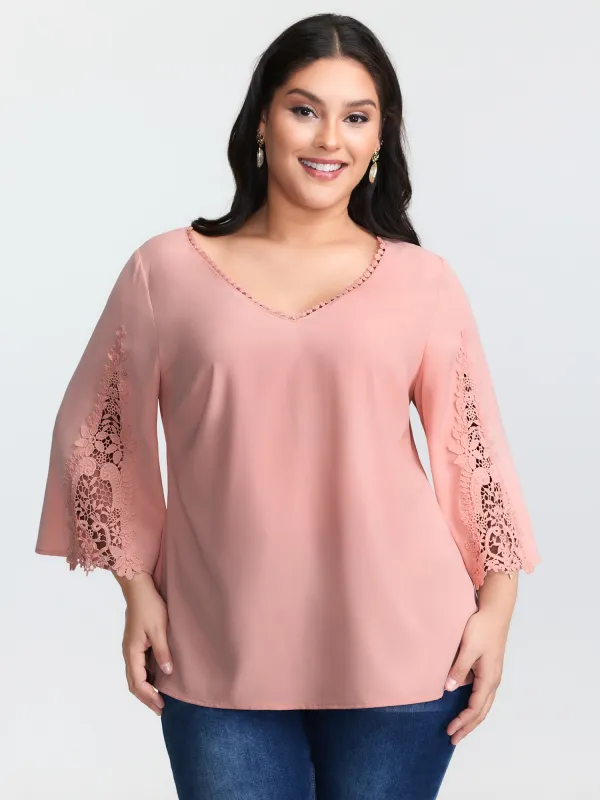 Lace V-Neckline Cut-Out Sleeve Blouse sold by Bloomchic
