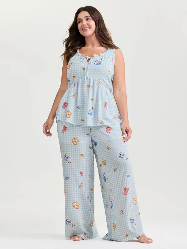 Pretzel Coffee Print Drawstring Lounge Set sold by Bloomchic