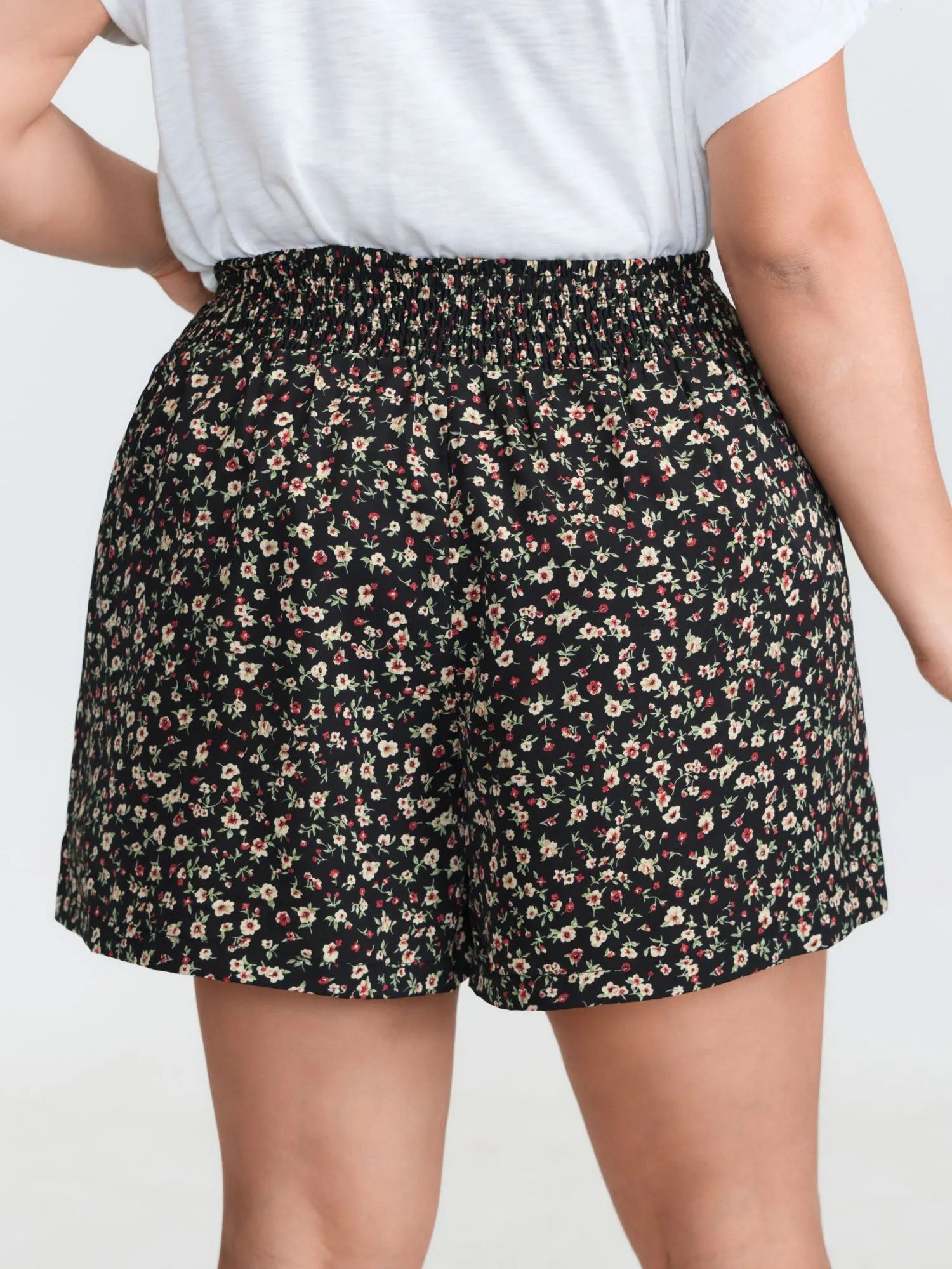 Micro Floral Print Shirred Waist Shorts sold by Bloomchic product image thumbnail 5