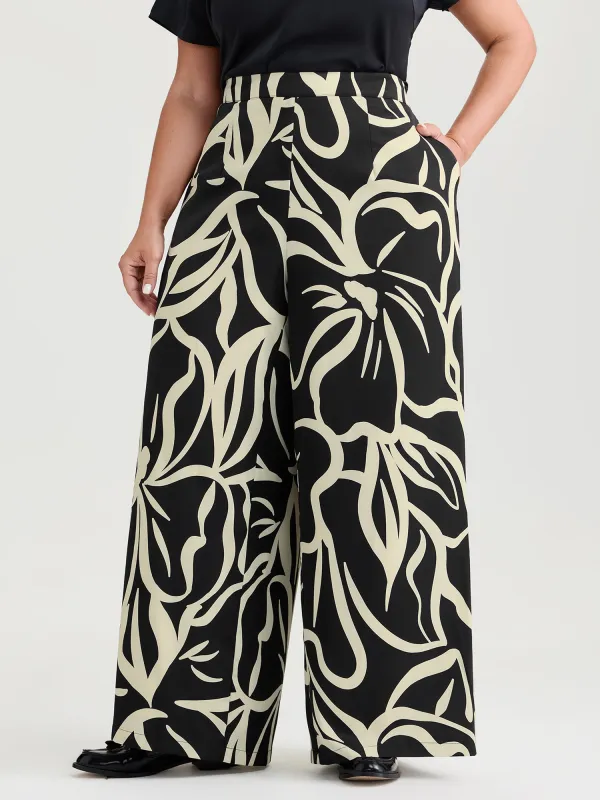 Abstract Print Elastic Waist Wide-Leg Pants made by Bloomchic
