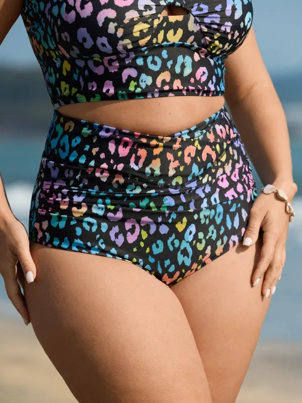 Colorful Leopard Print Overlap Waist Swim Bottoms made by Bloomchic