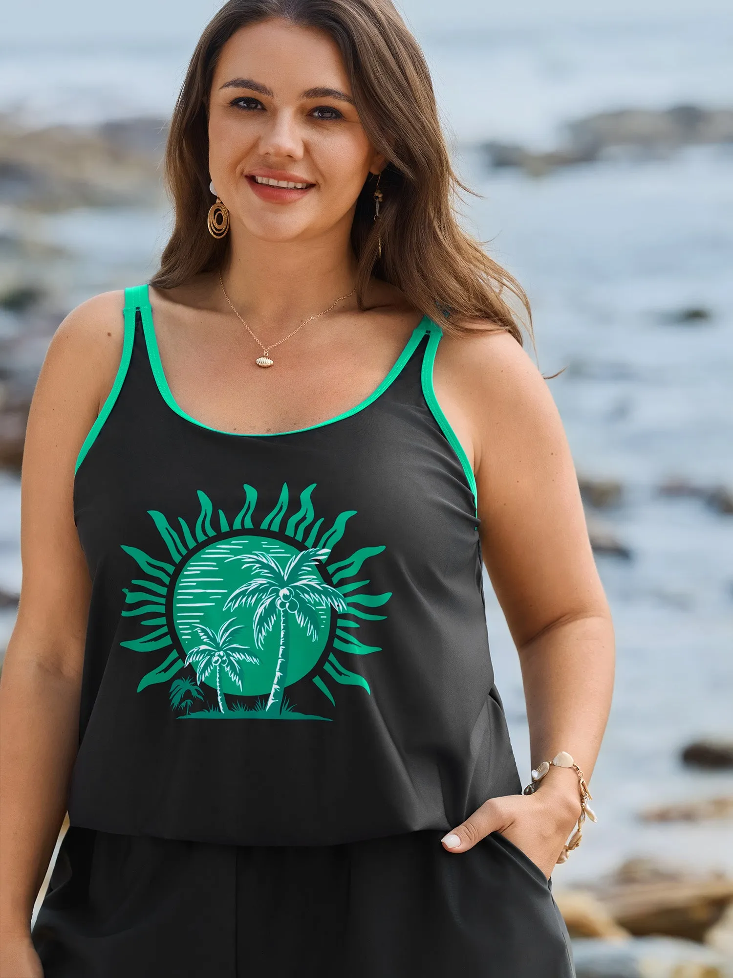 Island Print Pockets One-Piece Swimsuit sold by Bloomchic product image thumbnail 2