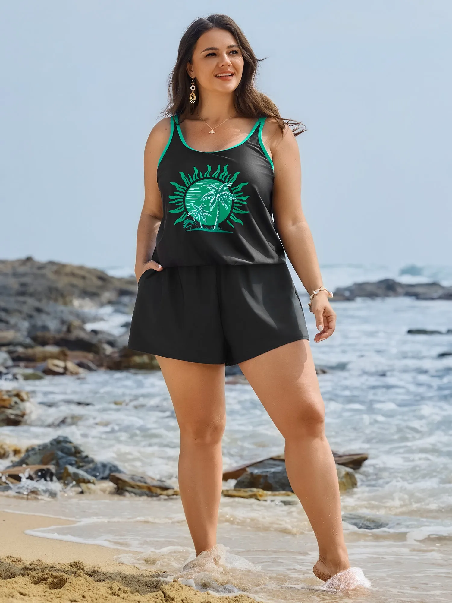 Island Print Pockets One-Piece Swimsuit sold by Bloomchic product image thumbnail 4