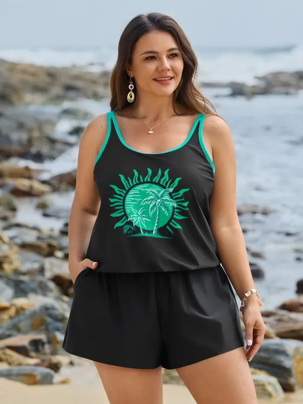 Island Print Pockets One-Piece Swimsuit made by Bloomchic