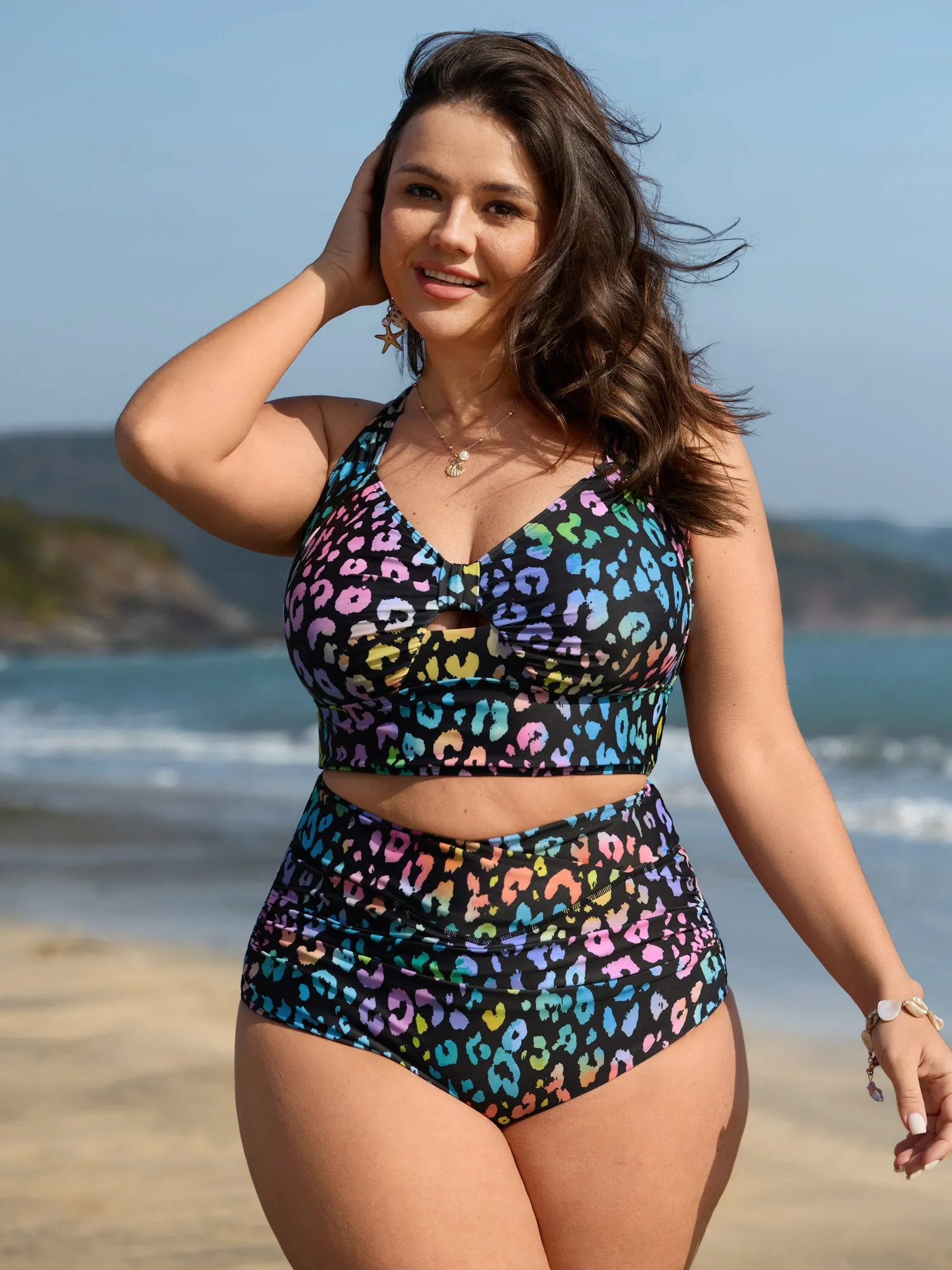 Colorful Leopard Print Cut-Out Swim Top sold by Bloomchic product image thumbnail 2