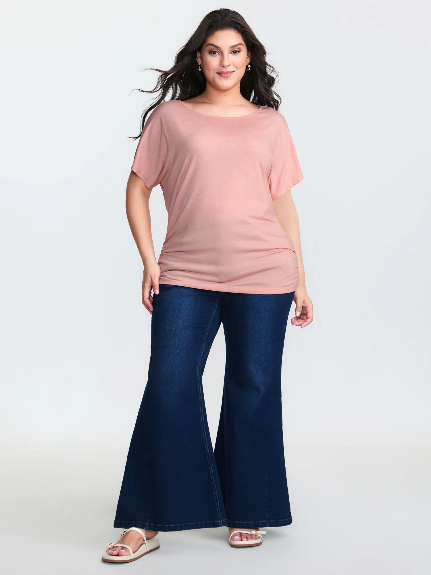 Supersoft Stretchy Ruched Hip-Coverage T-Shirt sold by Bloomchic product image thumbnail 3