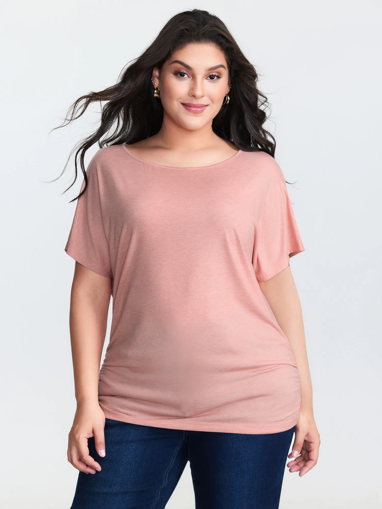 Supersoft Stretchy Ruched Hip-Coverage T-Shirt sold by Bloomchic