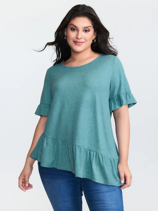 Supersoft Stretchy Ruffled Hem Plain Knit Top made by Bloomchic