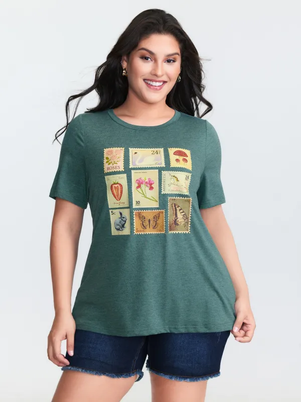 Supersoft Vintage Stamps Print T-Shirt made by Bloomchic
