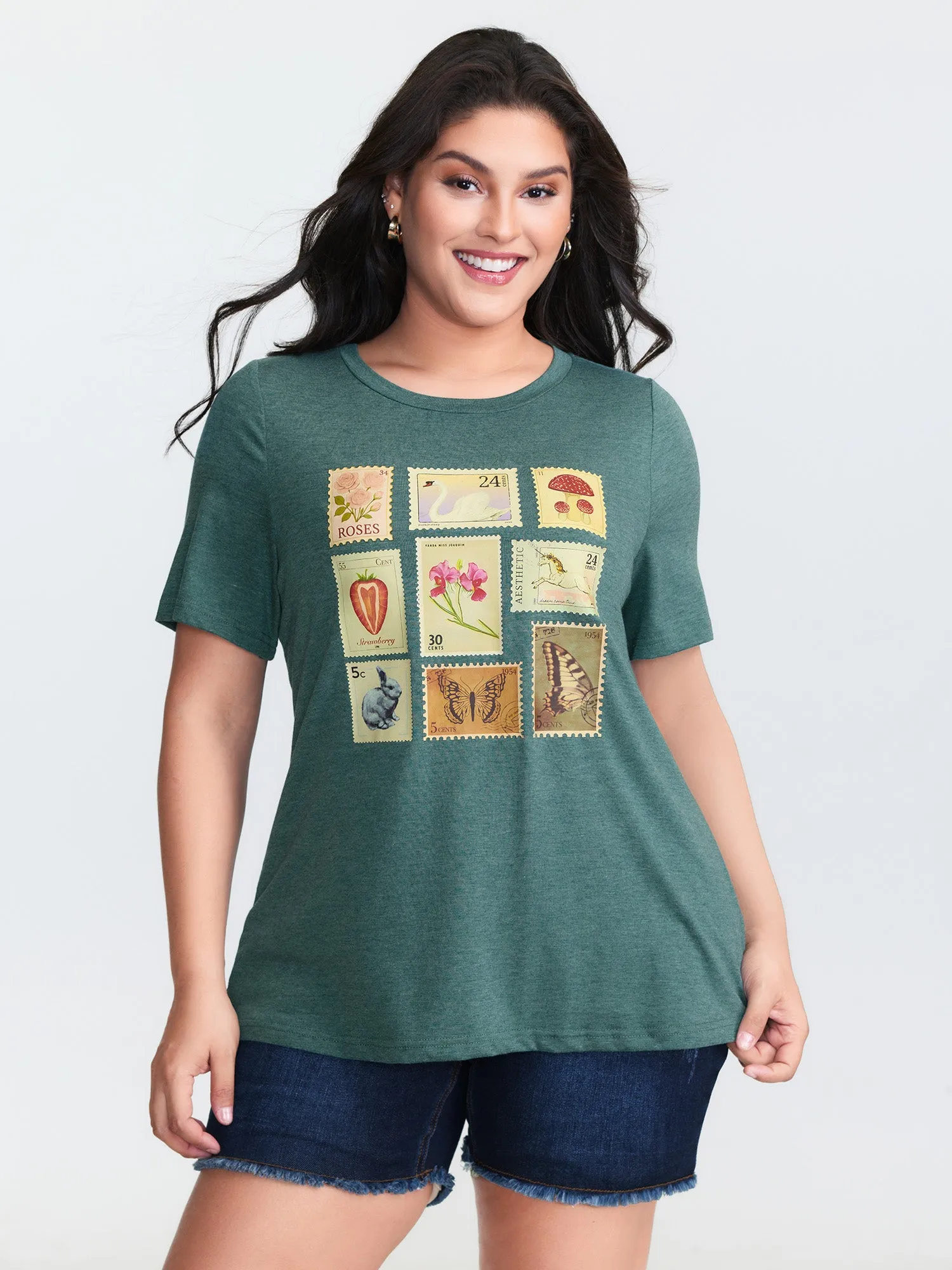 Supersoft Vintage Stamps Print T-Shirt sold by Bloomchic