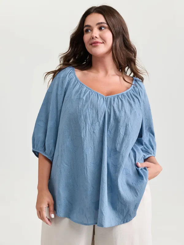 Pure Cotton Jacquard Pleated Blouse sold by Bloomchic