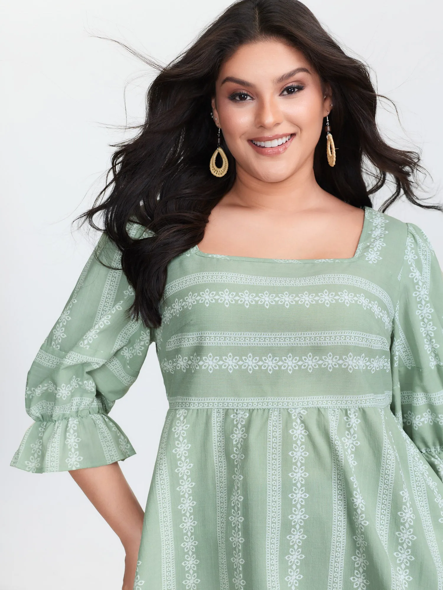 Boho Stripe Print Square Neck Blouse sold by Bloomchic product image thumbnail 2