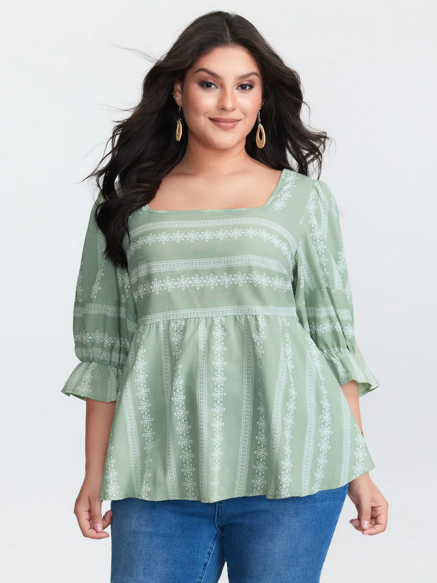 Boho Stripe Print Square Neck Blouse sold by Bloomchic