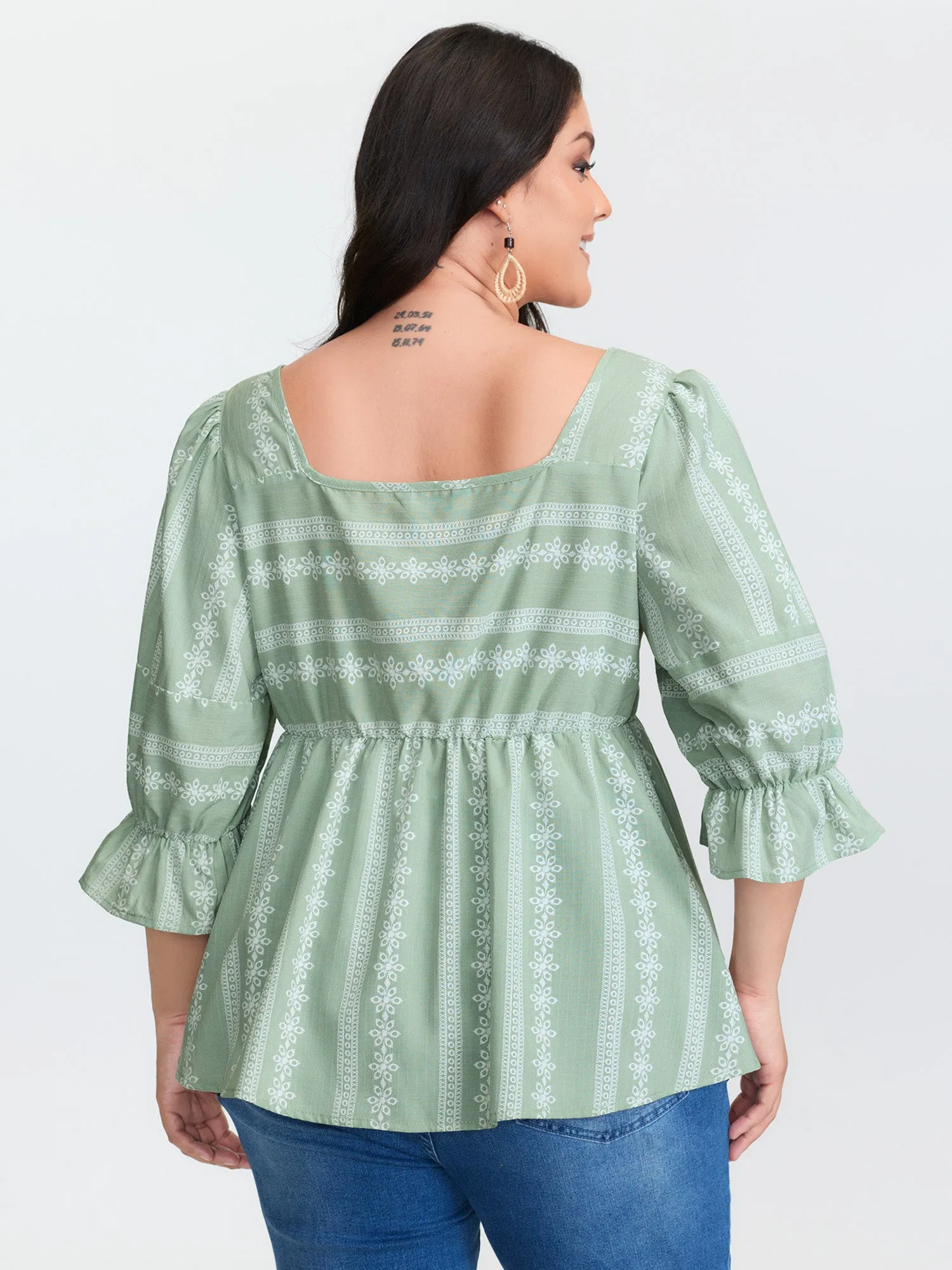 Boho Stripe Print Square Neck Blouse sold by Bloomchic product image thumbnail 4