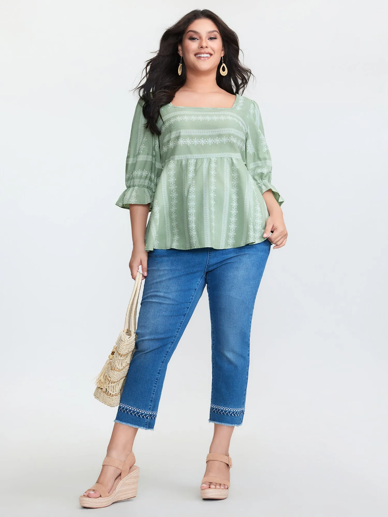 Boho Stripe Print Square Neck Blouse sold by Bloomchic product image thumbnail 3