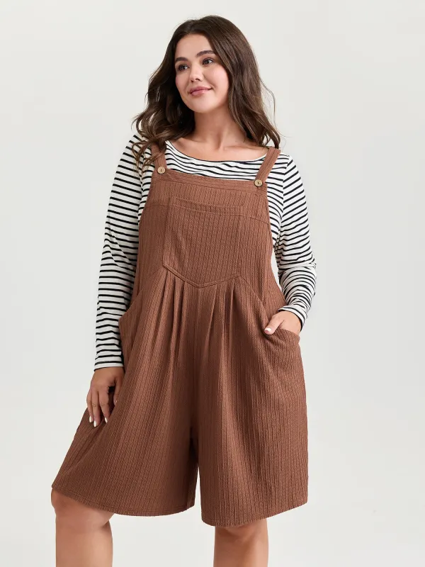 Textured Pleated Front Overall Cropped Jumpsuit made by Bloomchic