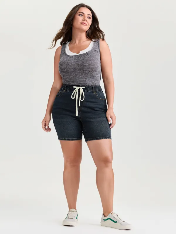 Easy Pull-On Stretchy Skinny-Fit Denim Shorts sold by Bloomchic