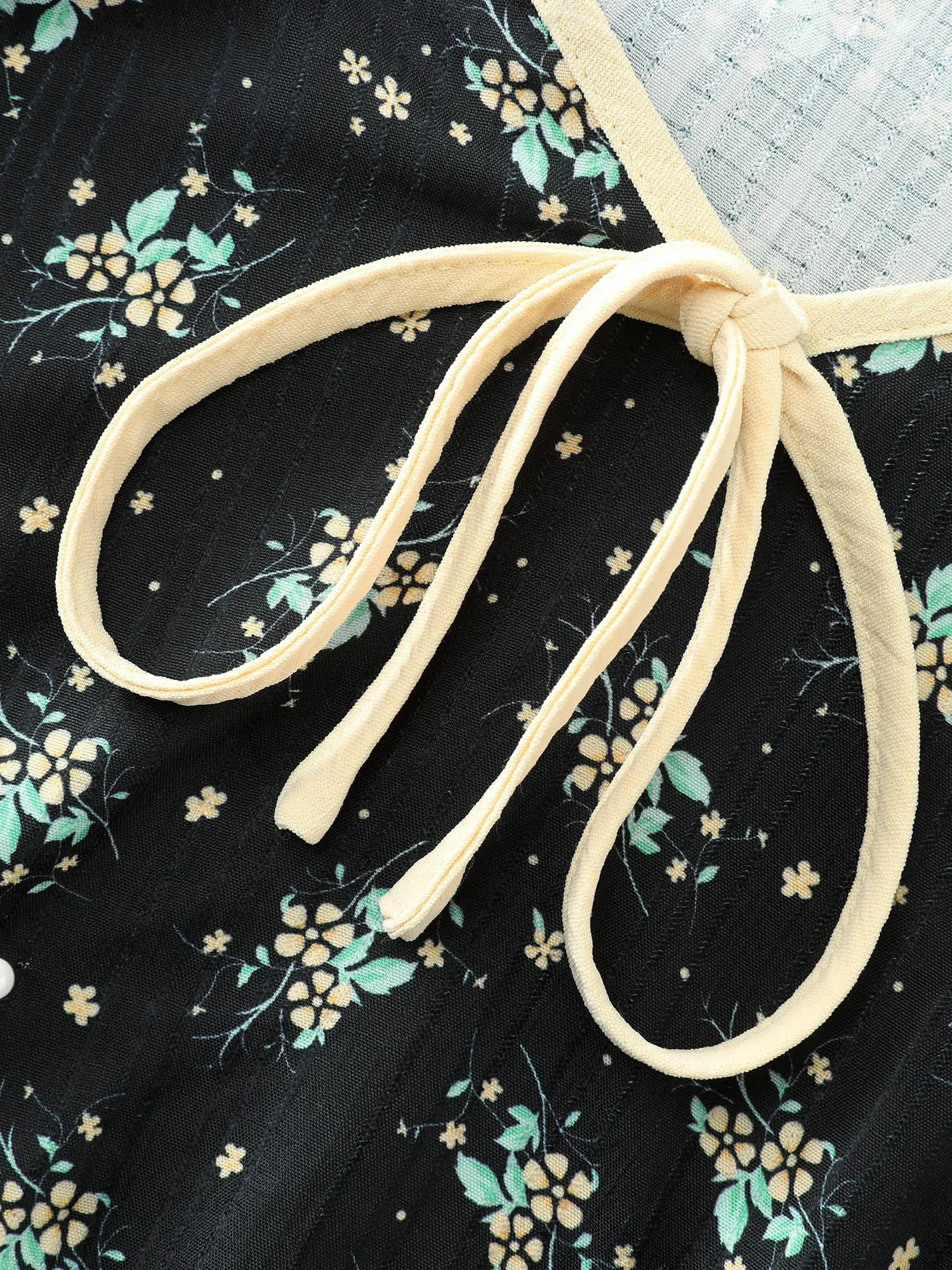 Floral Print Neck Tie Contrast Midi Dress sold by Bloomchic product image thumbnail 5