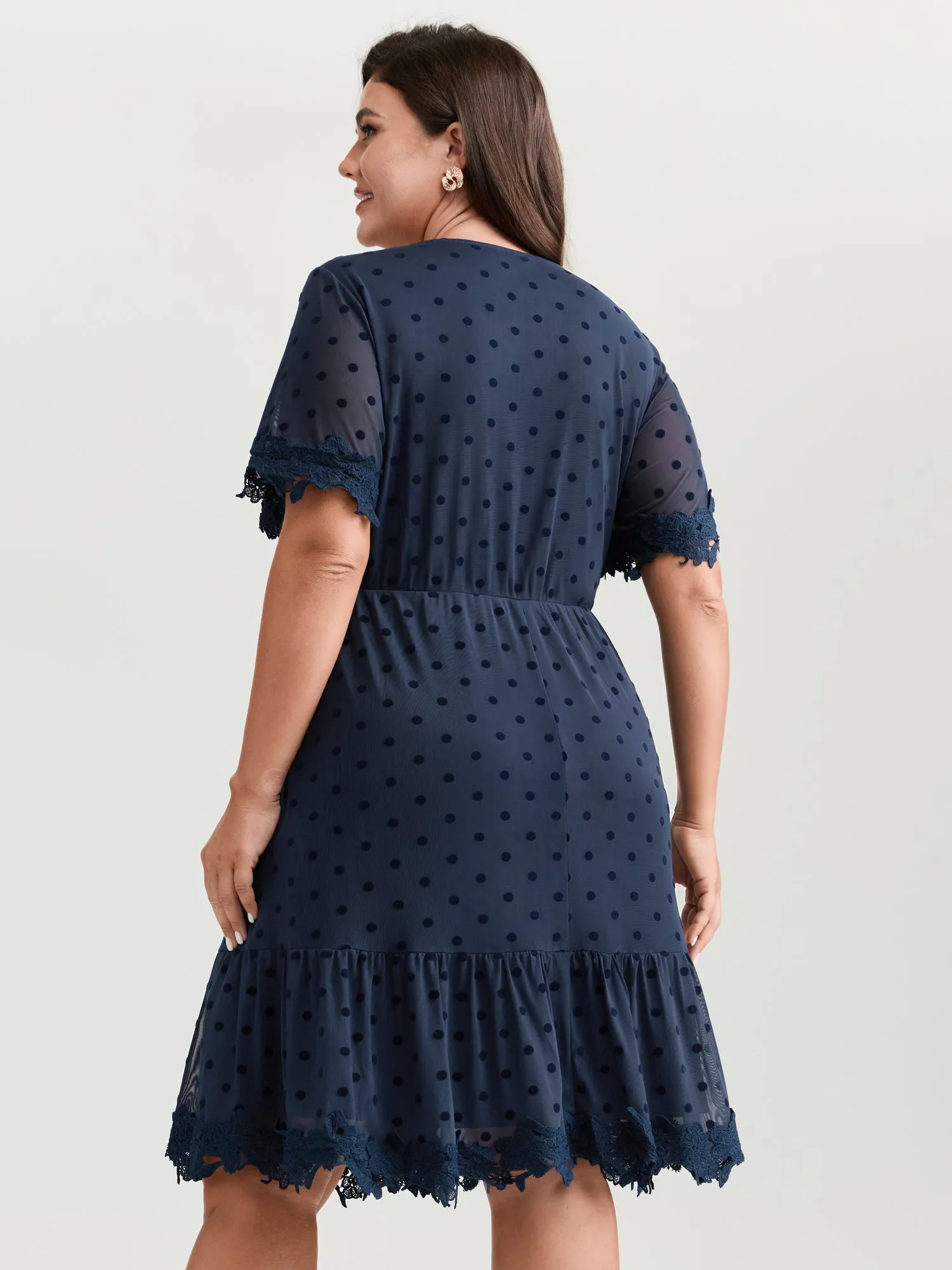 Polka Dot Textured Lace Trim Mini Dress sold by Bloomchic product image thumbnail 4
